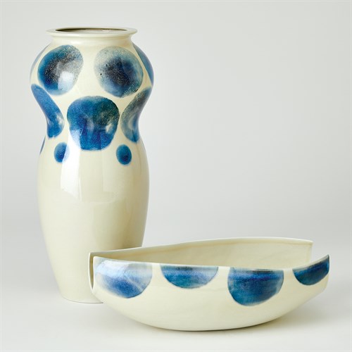 Spots Vase & Bowl-White w/Blue Spots