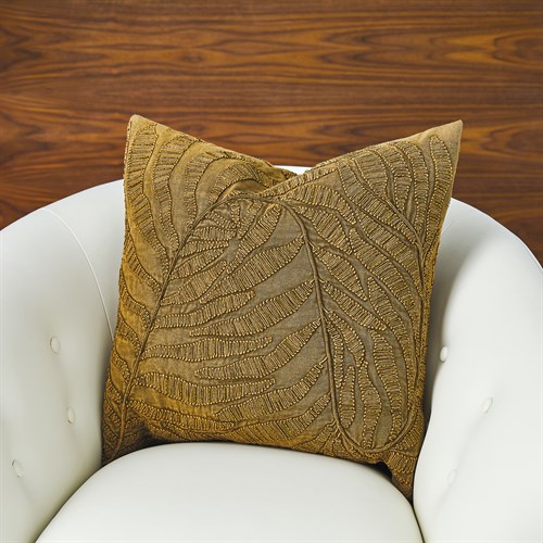 Beaded Palm Leaf Pillow-Gold