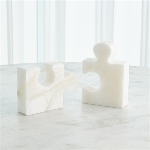 S/2 Jigsaw Bookends-White
