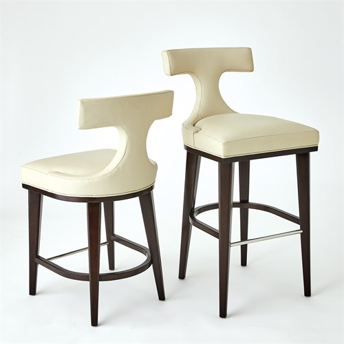 Anvil Back Stools-Ivory Leather & Muslin