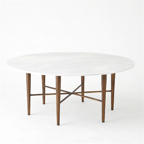 Hammered Cocktail Table - Bronze w/White Marble