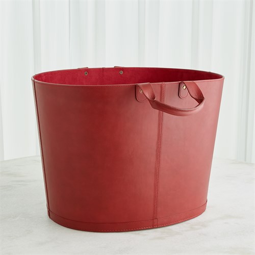 Oversized Oval Leather Basket-Deep Red