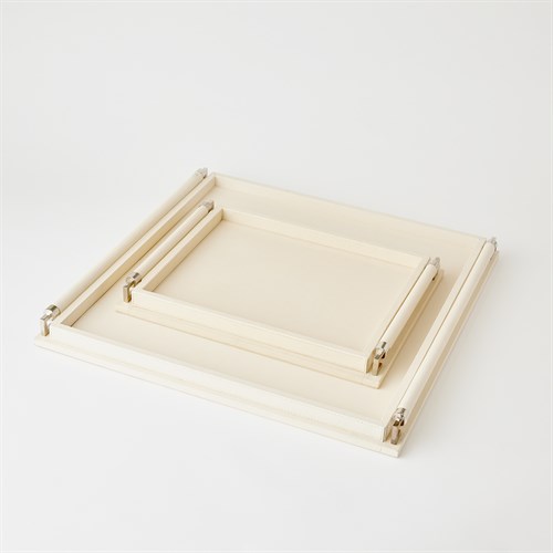 Wrapped Handle Tray-Ivory Leather