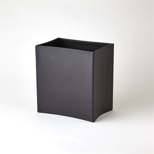 Folded Leather Waste Basket-Black