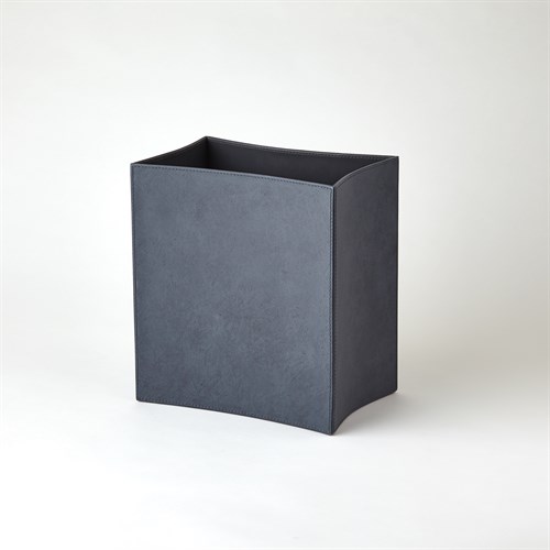 Folded Leather Wastebasket-Blue Wash
