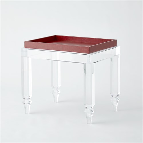Acrylic Table w/Deep Red Leather Tray