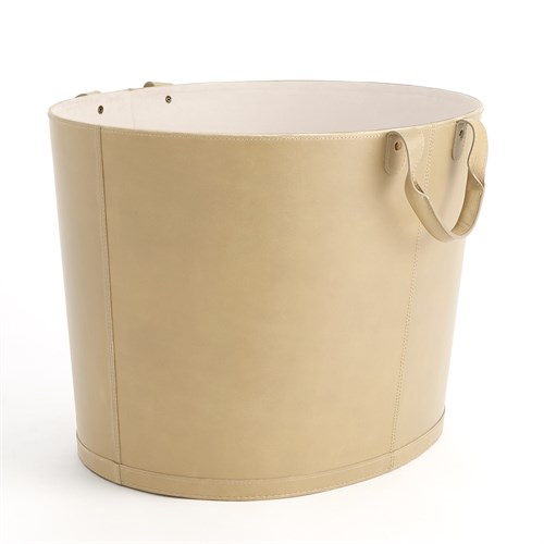 Oversized Oval Leather Basket-Ivory