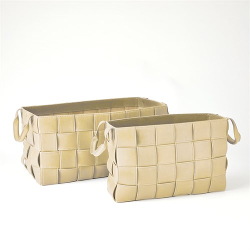 Soft Woven Leather Basket-Ivory