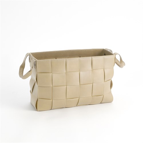 Soft Woven Leather Basket-Ivory