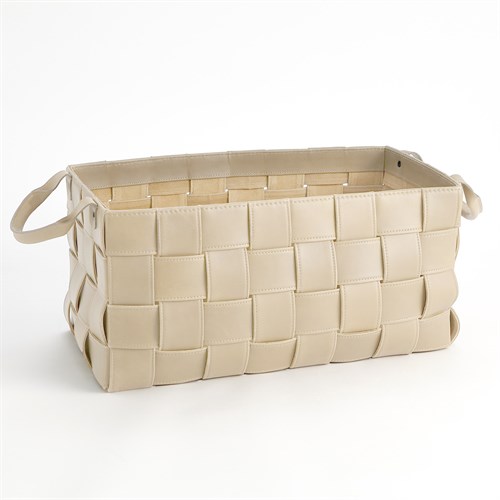 Soft Woven Leather Basket-Beige-Lg