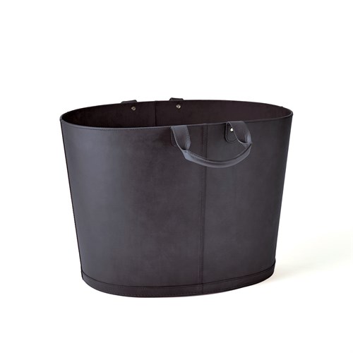 Oversized Oval Leather Basket-Black