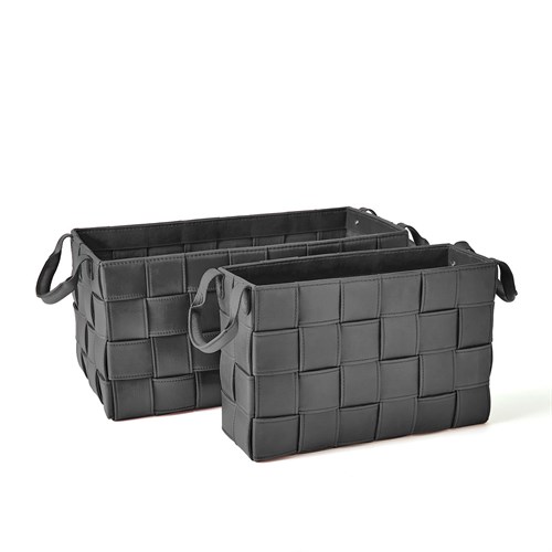 Soft Woven Leather Basket-Black