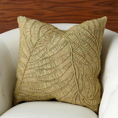 Beaded Palm Leaf Pillow-Khaki
