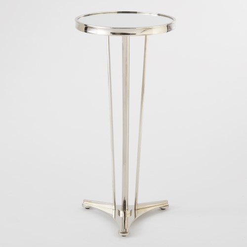 French Modern Side Table-Nickel w/Mirror Top