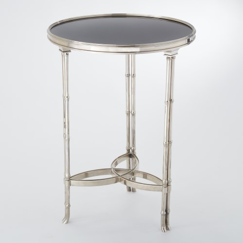 Double Bamboo Leg Accent Table-Nickel & Black Granite Double Bamboo Leg Accent Table-Nickel & Black Granite
