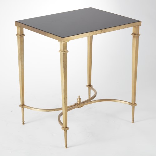 Rectangular French Square Leg Table-Brass & Black Granite