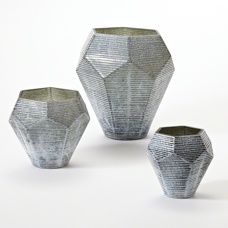Faceted Stria Vase-Grey Faceted Stria Vase-Grey