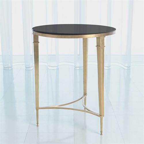 Round French Square Leg Table-Brass w/Black Granit