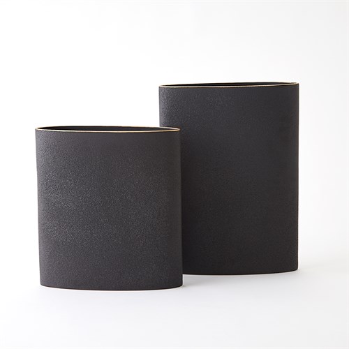Tuba Vases-Black w/Gold Rim