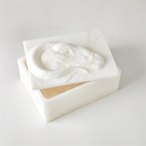Egyptian Ram Head Box-Carved Alabaster