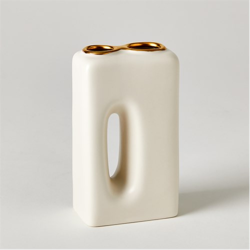 Oh Yes Vase-Matte White/Gold Rim-Lg