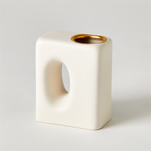 Oh Yes Vase-Matte White/Gold Rim-Sm
