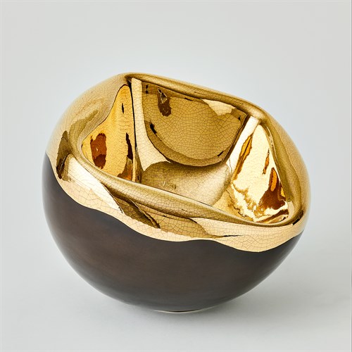 Squished Bowl-Gold Crackle-Lg