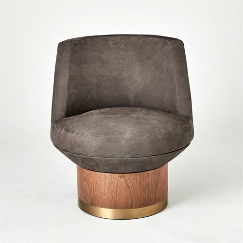Brado Round Swivel Chair-Charcoal Leather