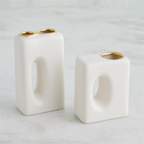 Oh Yes Vases-Matte White/Gold Rim