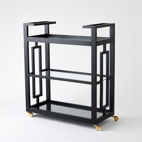 Grid Block Bar Cart-Black Lacquer
