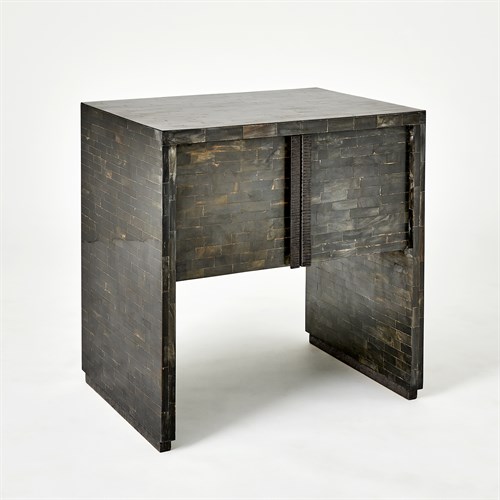 Horn Inlay Bedside Table-Black/Antique Brass