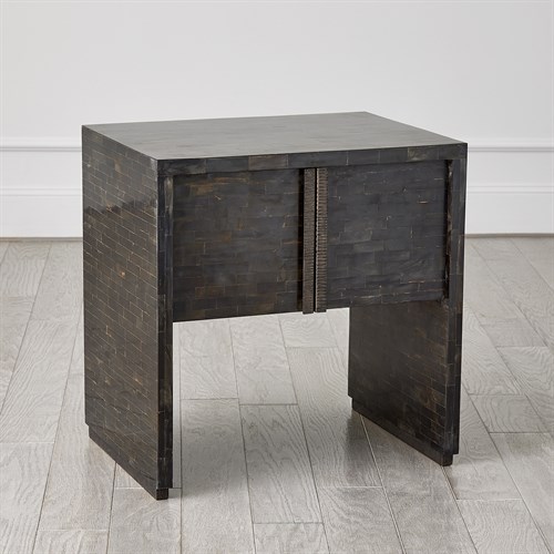 Horn Inlay Bedside Table-Black/Antique Brass