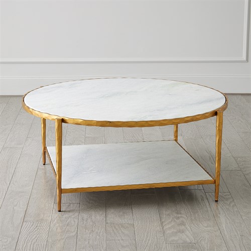 Circle/Square Cocktail Table-Gold w/ White Marble