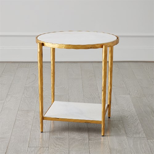 Circle/Square Side Table-Gold w/White Marble