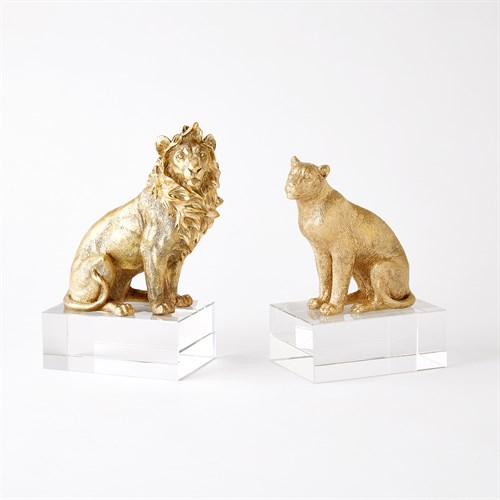 Lion & Lioness Sculpture-Brass/Crystal