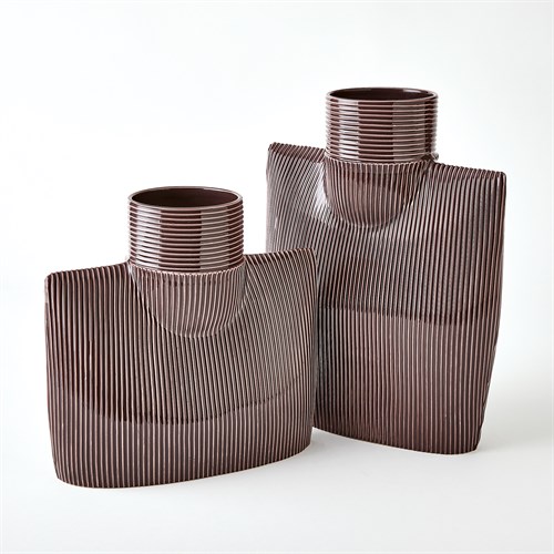 Ribbed Collar Vases-Plum