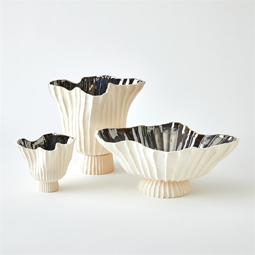 Folha Footed Vase and Bowl-Off-White/Metallic