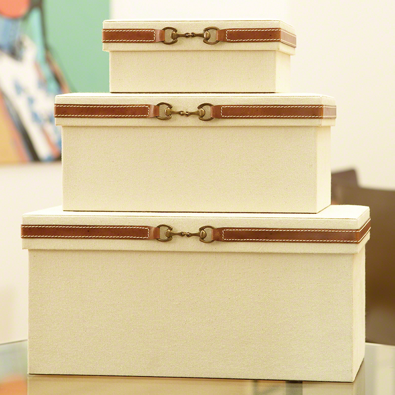 Stirrup Detail Boxes-Canvas & Brown Leather Stirrup Detail Boxes-Canvas & Brown Leather