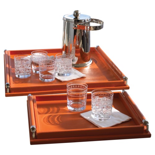 Wrapped Handle Tray-Coral Leather Wrapped Handle Tray-Coral Leather