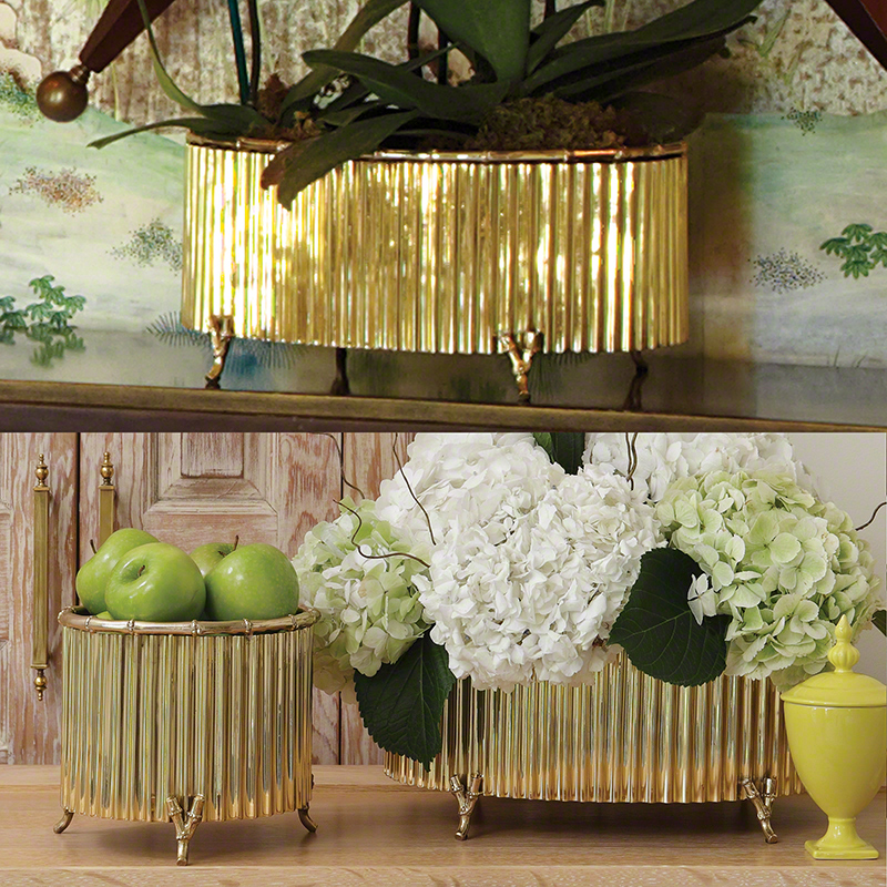 Corrugated Bamboo Cachepot-Brass Corrugated Bamboo Cachepot-Brass