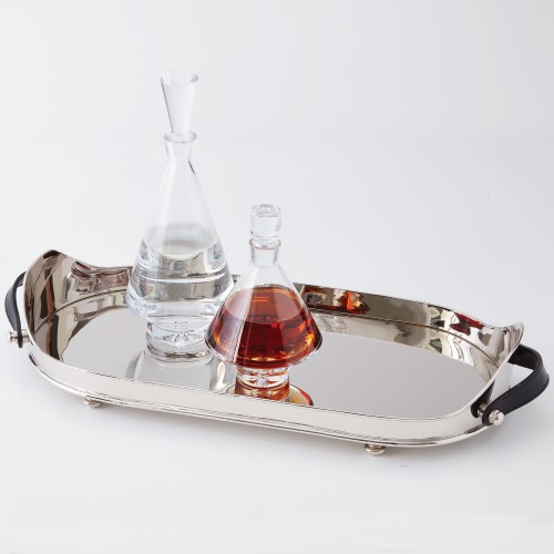 Drinks Tray W/Leather Handles Drinks Tray W/Leather Handles