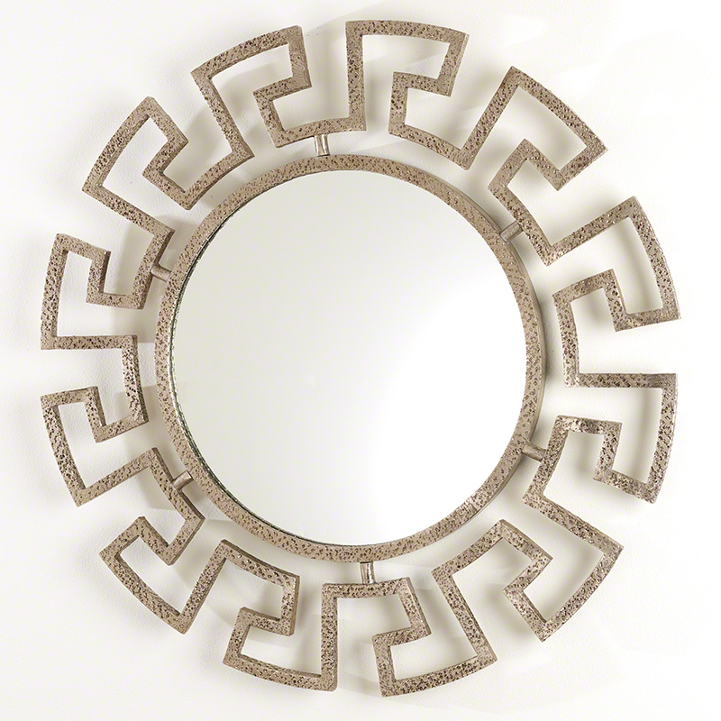 Global Views S Greek Key Round Mirror Hammered Nickel 9 92238