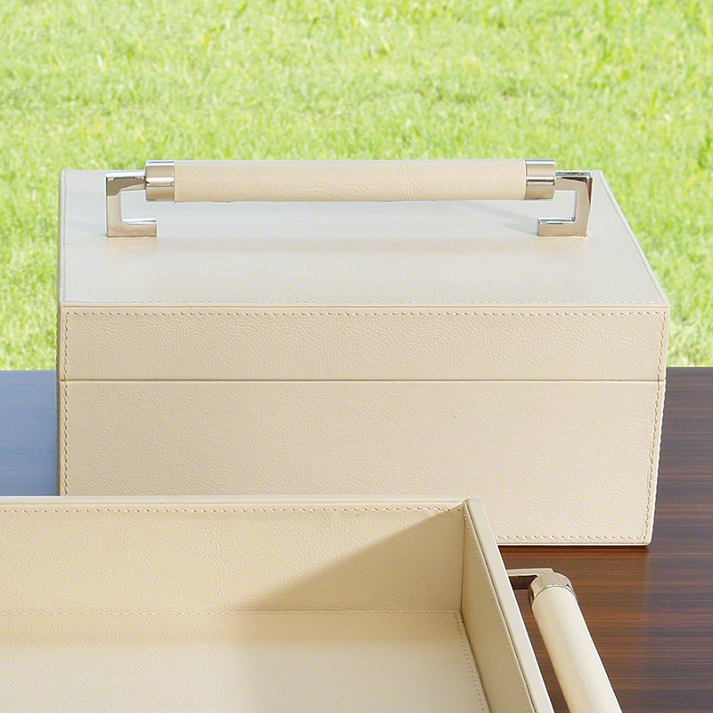 Wrapped Leather Handle Box-Ivory