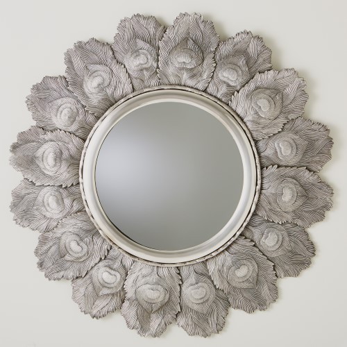 Peacock Feather Mirror-Antique Silver Peacock Feather Mirror-Antique Silver