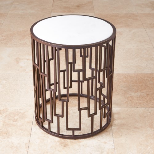 Shingle Barrel Table-White Marble Shingle Barrel Table-White Marble