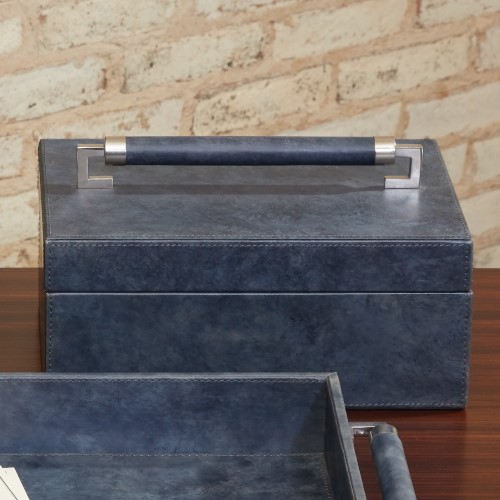 Wrapped Leather Handle Box-Blue Wash Wrapped Leather Handle Box-Blue Wash