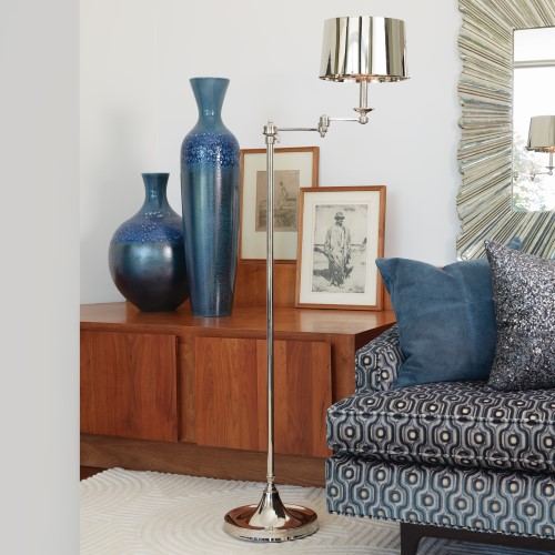 Swing Arm Floor Lamp-Nickel Swing Arm Floor Lamp-Nickel