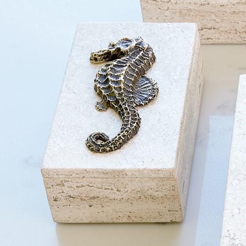 Bronze Seahorse Travertine Box Bronze Seahorse Travertine Box