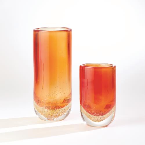 Bubble Cylinder Vases-Amber/Red