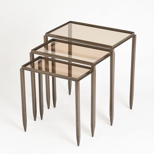 S/3 Nested Tables w/Bronze Glass-Forest Black